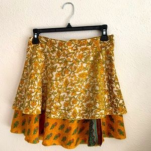 FINAL SALE: Tree of Life Handmade Wrap Mini Skirt Yellow/Blue Paisley
